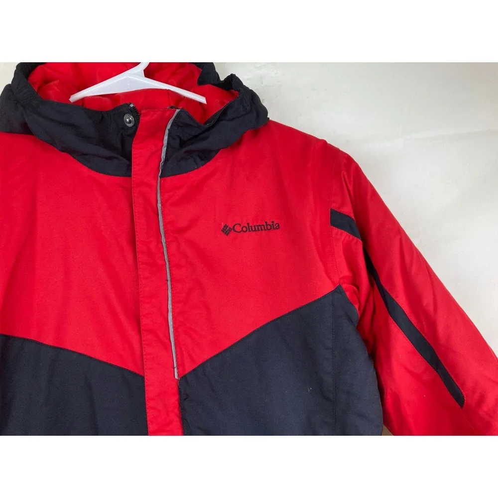 Columbia Winter Jacket Boys M Red Black Omni-Tech Hooded Ski Snow School